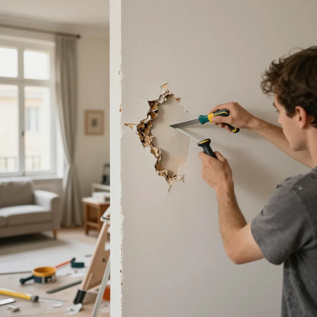 Tutoriel infaillible pour boucher un impact dans un mur en plâtre à Montpellier
